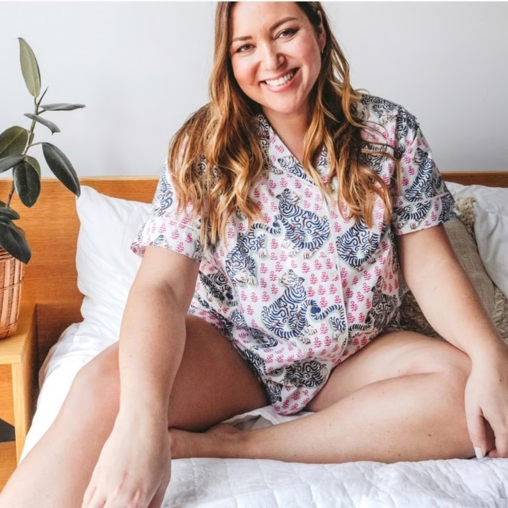 Anthropologie PrintFresh Bagheera Tiger Queen Cotton Shorts Pajama Set